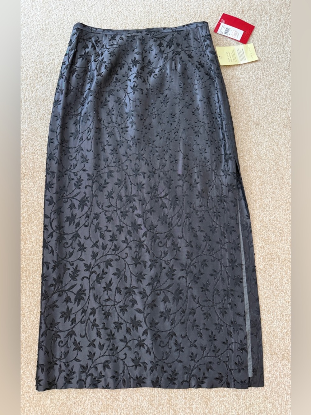 NEW* JS Collections Beaded Maxi Skirt Size 14 Black Gunmetal Gray NWT $315